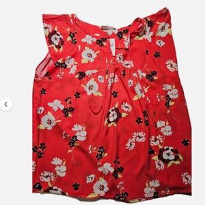 GAP Blouse Womens XL Coral Abstract Floral Cap Sleeve Lightweight Flowy Top NEW